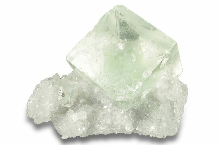 Glass-Clear Green Cubic Fluorite Crystals on Quartz - China #258442
